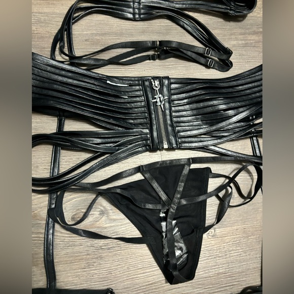 NWT Dolls Kill / Darker Wavs Black Pitch Strappy 3-Piece Lingerie Set - Picture 3 of 10
